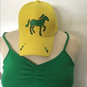 Yellow Jamaican  Baseball Cap Hand Painted Horse.
